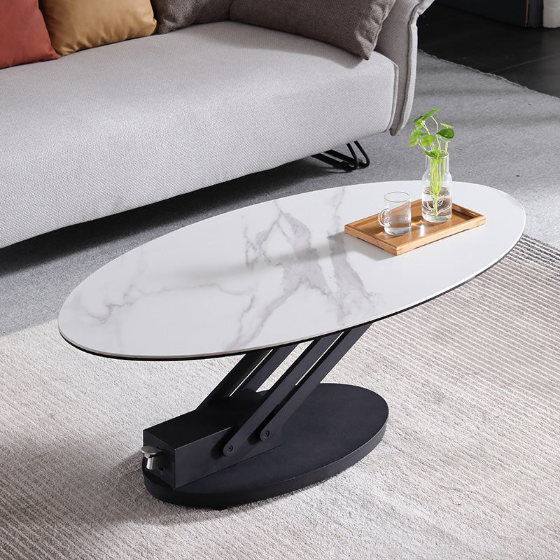 Round Slate Coffee Table with Lift Top Pedestal Base 1 Single Cocktail Table