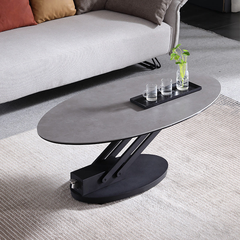 Round Slate Coffee Table with Lift Top Pedestal Base 1 Single Cocktail Table