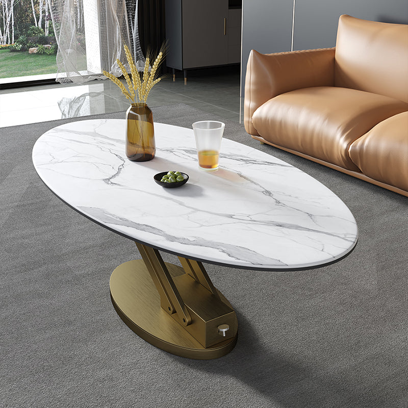 Round Slate Coffee Table with Lift Top Pedestal Base 1 Single Cocktail Table