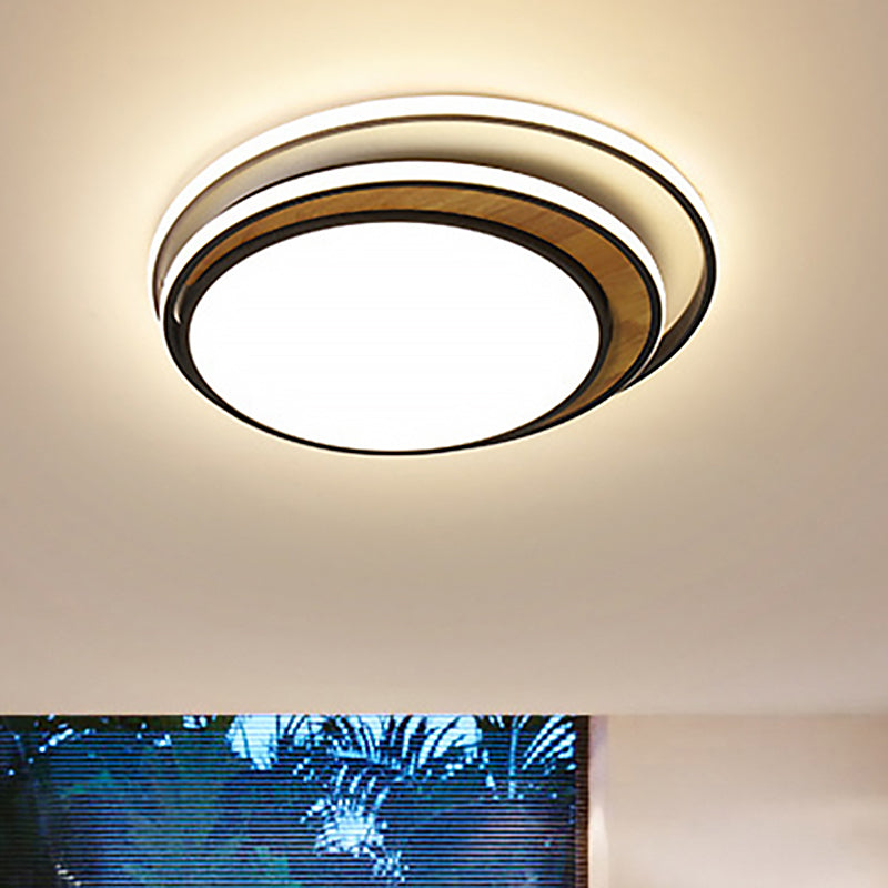 Schwarz/weiße runde, bündige Deckenleuchte. Moderne LED-Deckenleuchte aus Metall in weißem/warmem Licht, 16,5"/20,5" breit