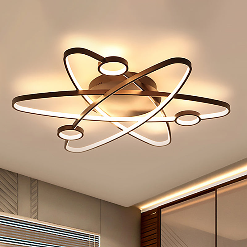 Lampada da soffitto a incasso ovale moderna in acrilico bianco/caffè Lampada da soffitto a incasso contemporanea a LED in luce bianca/calda, larghezza 23,5"/31,5"/39"