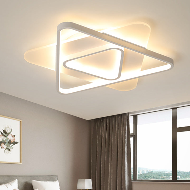 White Triangle Flush Lighting Modern 17"/21"/25" Wide Led Acrylic Flush Mount Ceiling Lamp Fixture in White/Warm Light