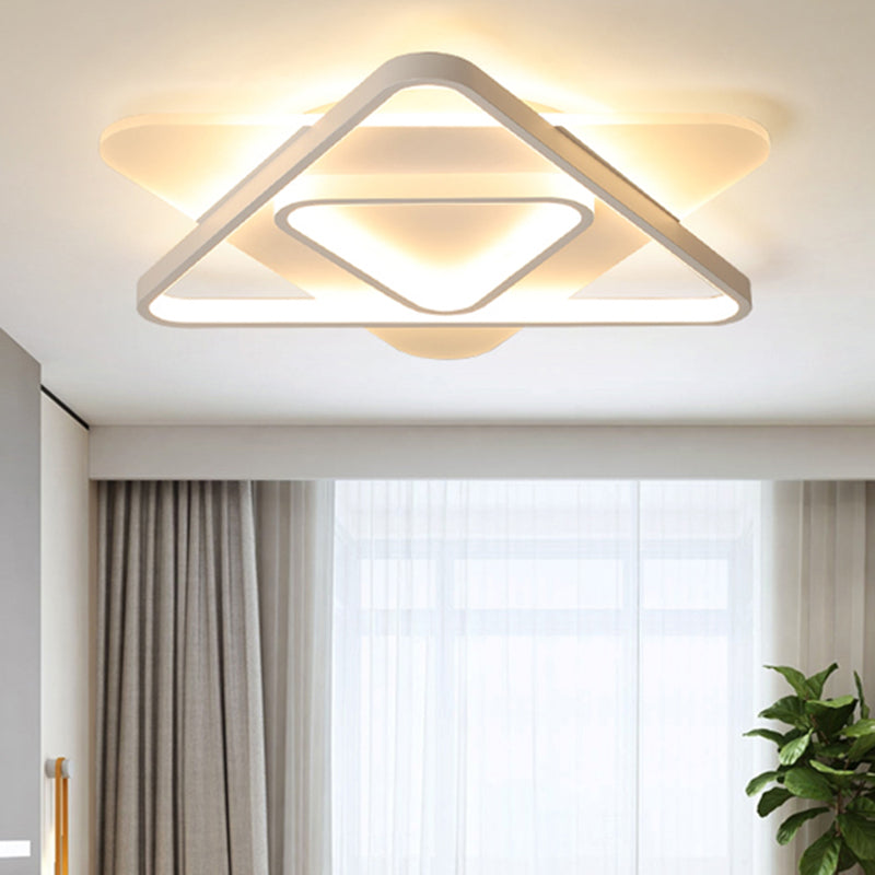 White Triangle Flush Lighting Modern 17"/21"/25" Wide Led Acrylic Flush Mount Ceiling Lamp Fixture in White/Warm Light