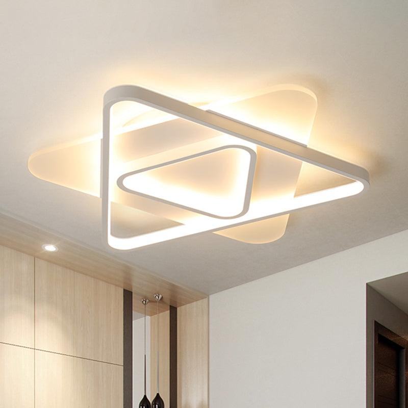 White Triangle Flush Lighting Modern 17"/21"/25" Wide Led Acrylic Flush Mount Ceiling Lamp Fixture in White/Warm Light