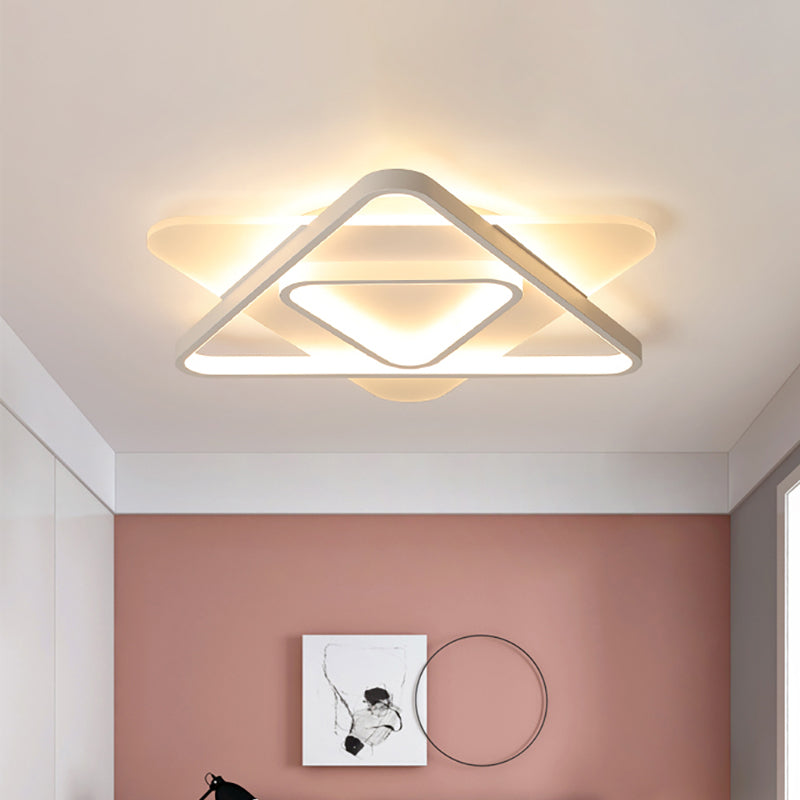 White Triangle Flush Lighting Modern 17"/21"/25" Wide Led Acrylic Flush Mount Ceiling Lamp Fixture in White/Warm Light