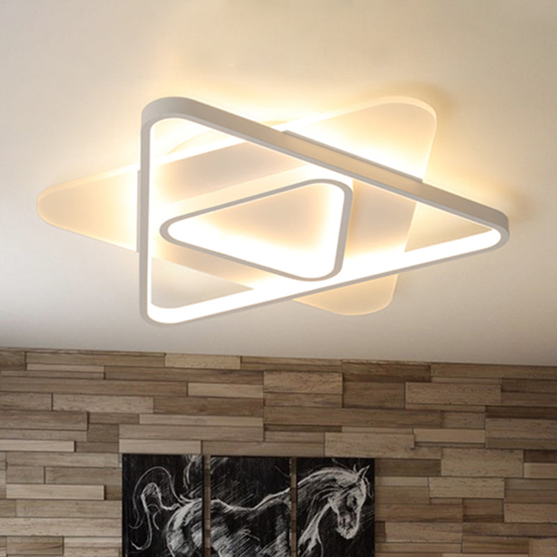 White Triangle Flush Lighting Modern 17"/21"/25" Wide Led Acrylic Flush Mount Ceiling Lamp Fixture in White/Warm Light