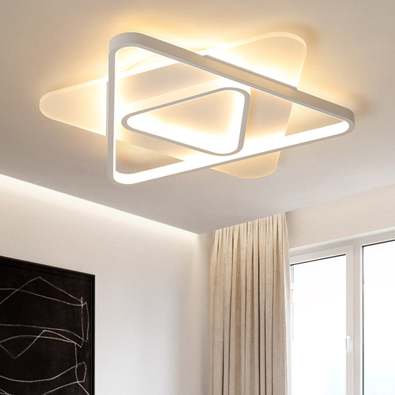 White Triangle Flush Lighting Modern 17"/21"/25" Wide Led Acrylic Flush Mount Ceiling Lamp Fixture in White/Warm Light