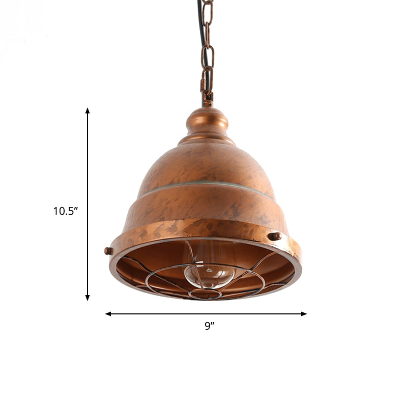 Metal Caged Hanging Ceiling Light Vintage 1 Light Dining Room Pendant Lamp in Rust