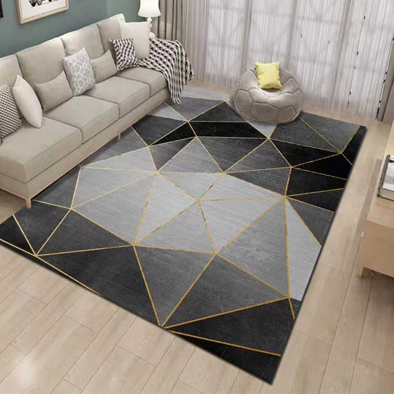 Gray Simple Carpet Polyester Geometric Carpet Stain Resistant Carpet for Living Room