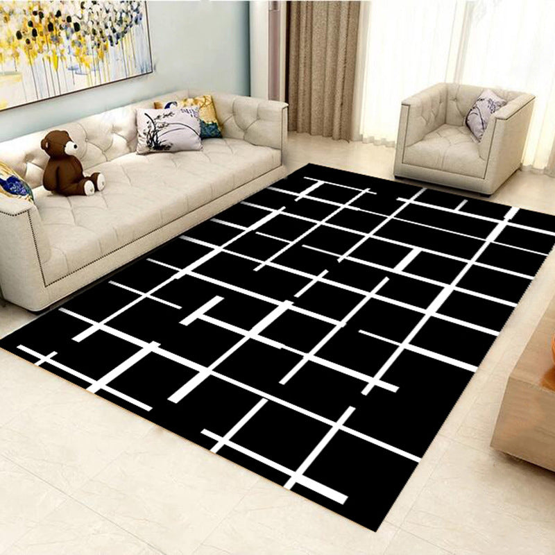 Black Modern Carpet Polyester Geometric Carpet Washable Rug for Home Decoration