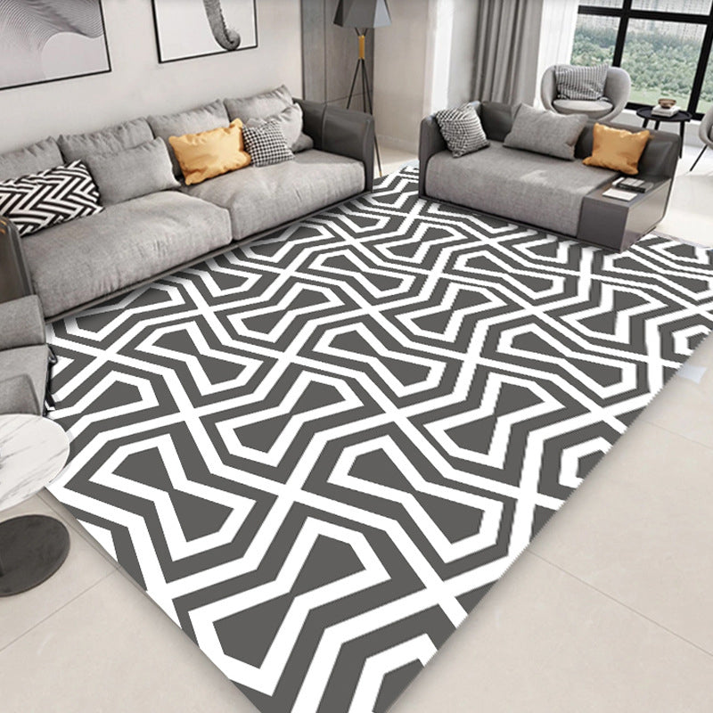 Black Modern Carpet Polyester Geometric Carpet Washable Rug for Home Decoration