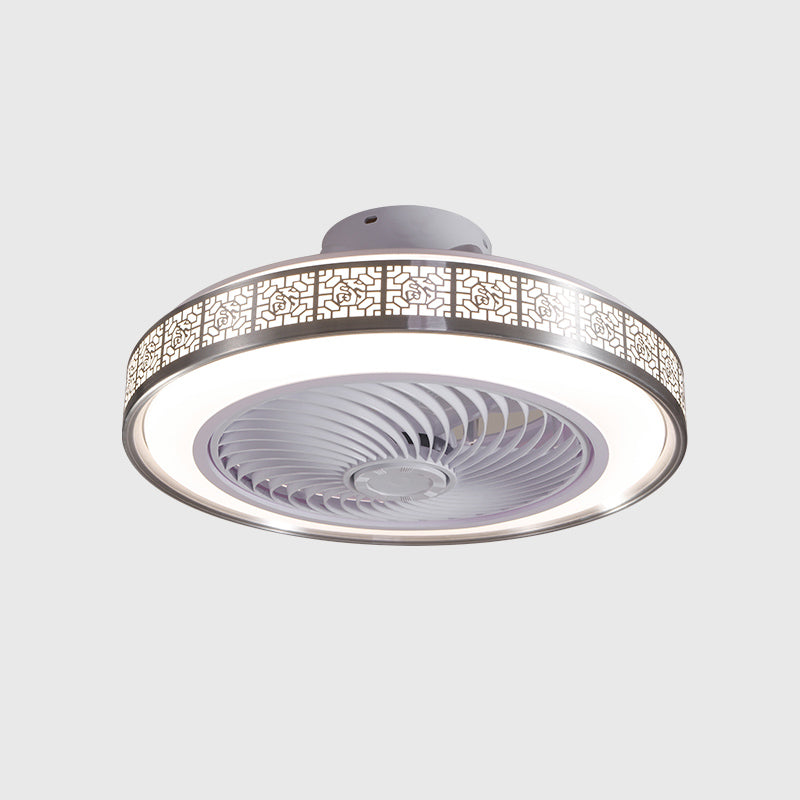 Chinese Style LED Fan Light Metal Round 20" Wide Flush Mount Light for Living Room