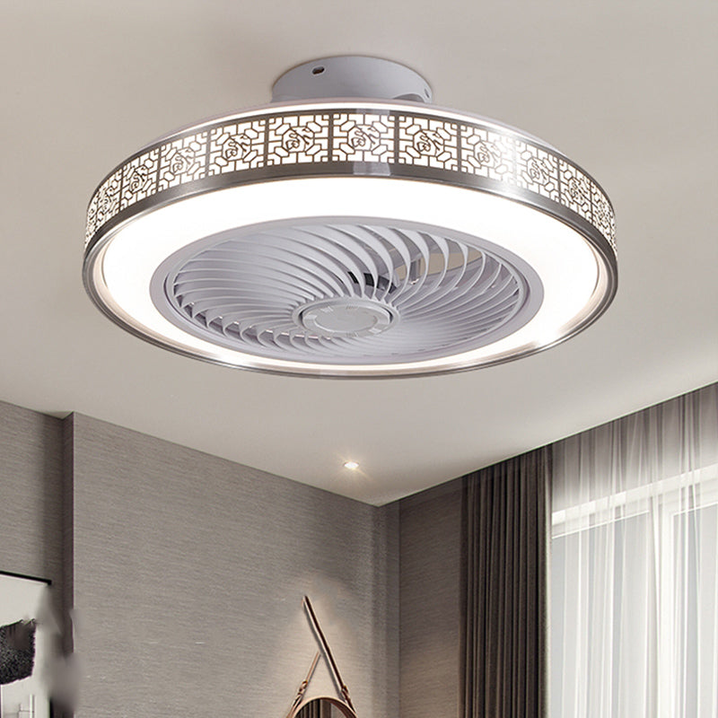 Chinese Style LED Fan Light Metal Round 20" Wide Flush Mount Light for Living Room