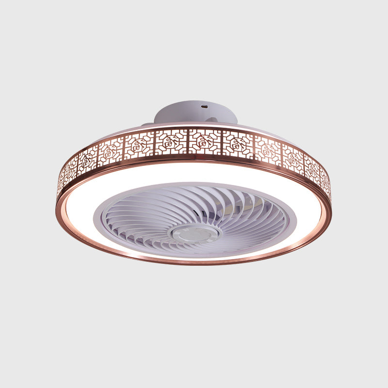 Chinese Style LED Fan Light Metal Round 20" Wide Flush Mount Light for Living Room