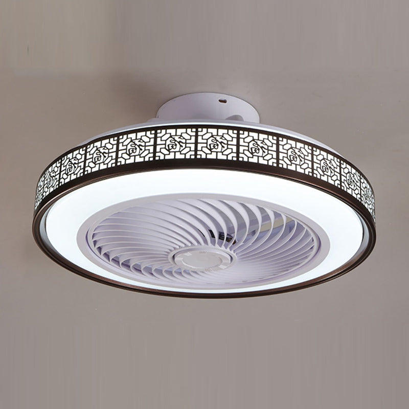 Chinese Style LED Fan Light Metal Round 20" Wide Flush Mount Light for Living Room