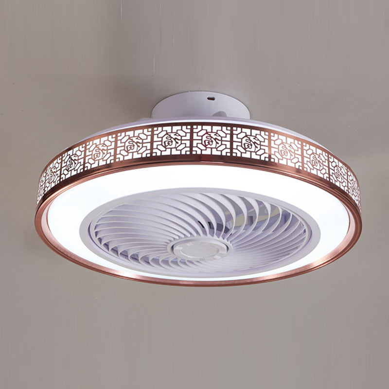 Chinese Style LED Fan Light Metal Round 20" Wide Flush Mount Light for Living Room