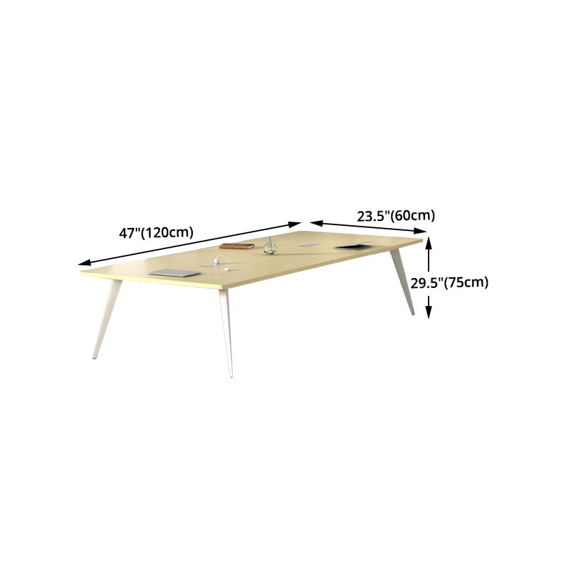 Natural Color Manufactured Office Desk Wood Rectangular Desk with White Metal Base