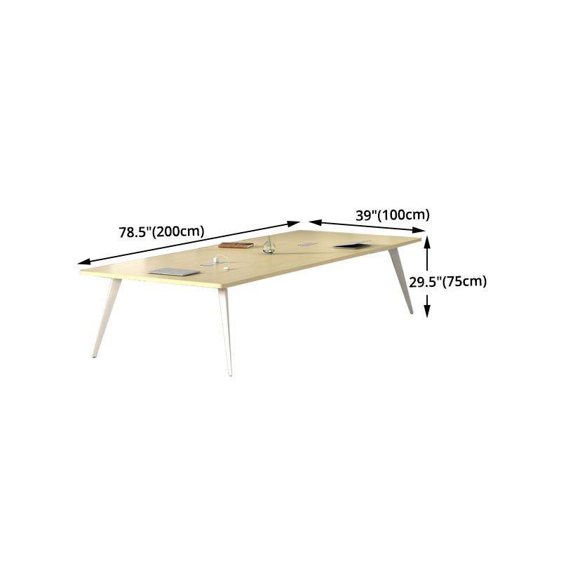 Natural Color Manufactured Office Desk Wood Rectangular Desk with White Metal Base