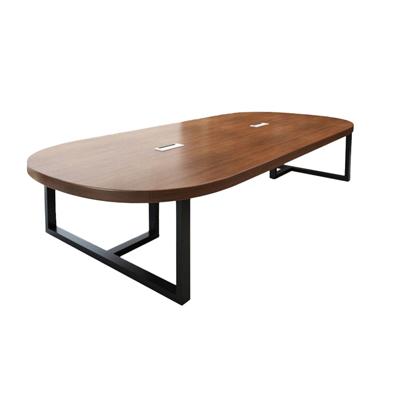 Solid Wood Oval Writing Desk Industrial Sled Base Office Desk