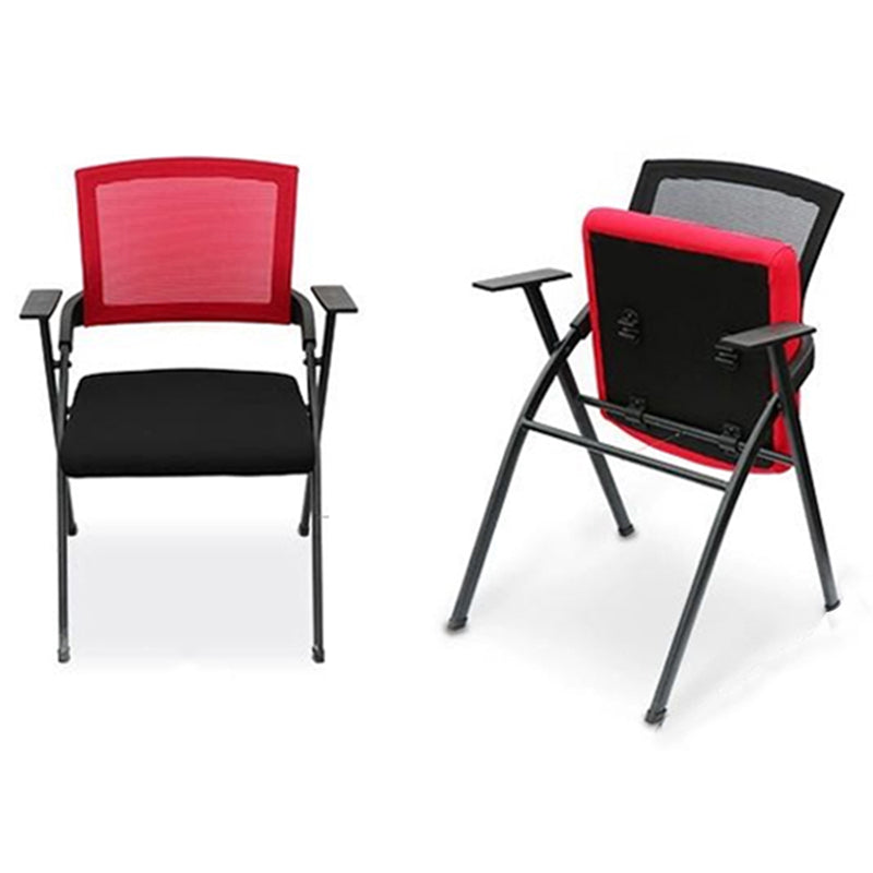 Modern Folding Conference Chair Black Frame and Seat Chair with Fixed Arms