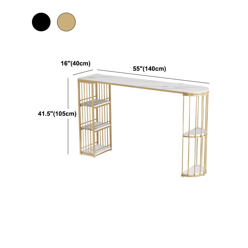 Contemporary Bar Table Stone Pub Table with Shelf for Living Room