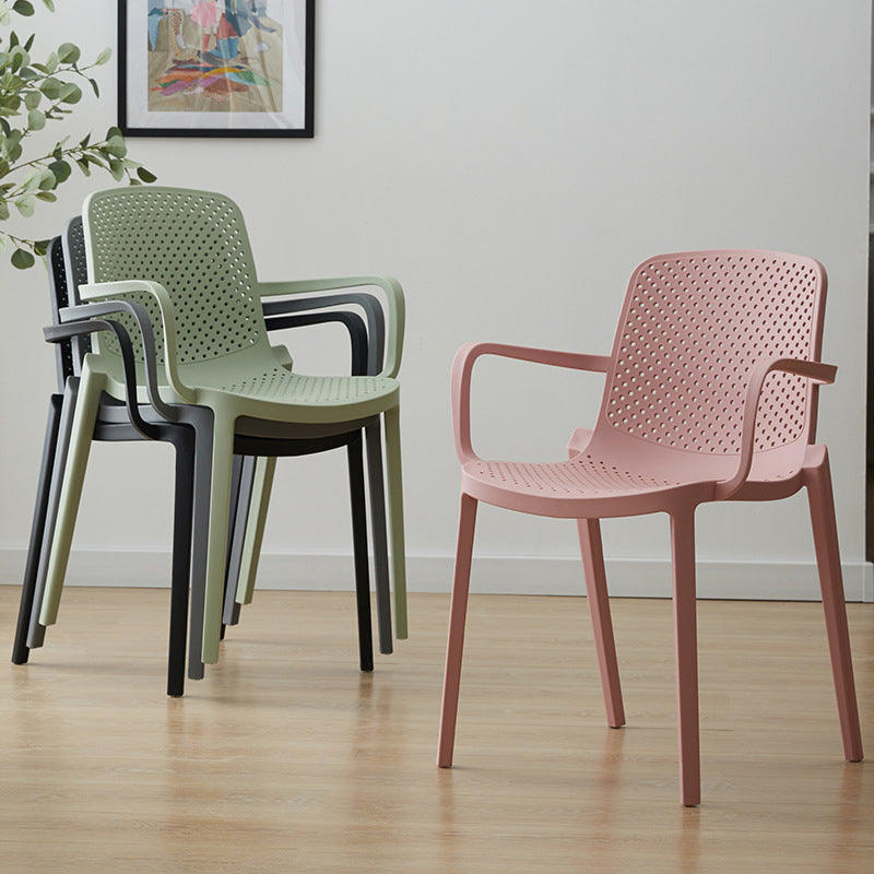 Contemporary Plastic Arm Chair Solid Back Kitchen Dining Room Chair