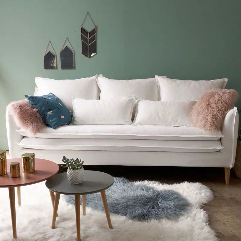 Contemporary Square Arm Sofa Washable Sofa with Bolster Pillows for Living Room