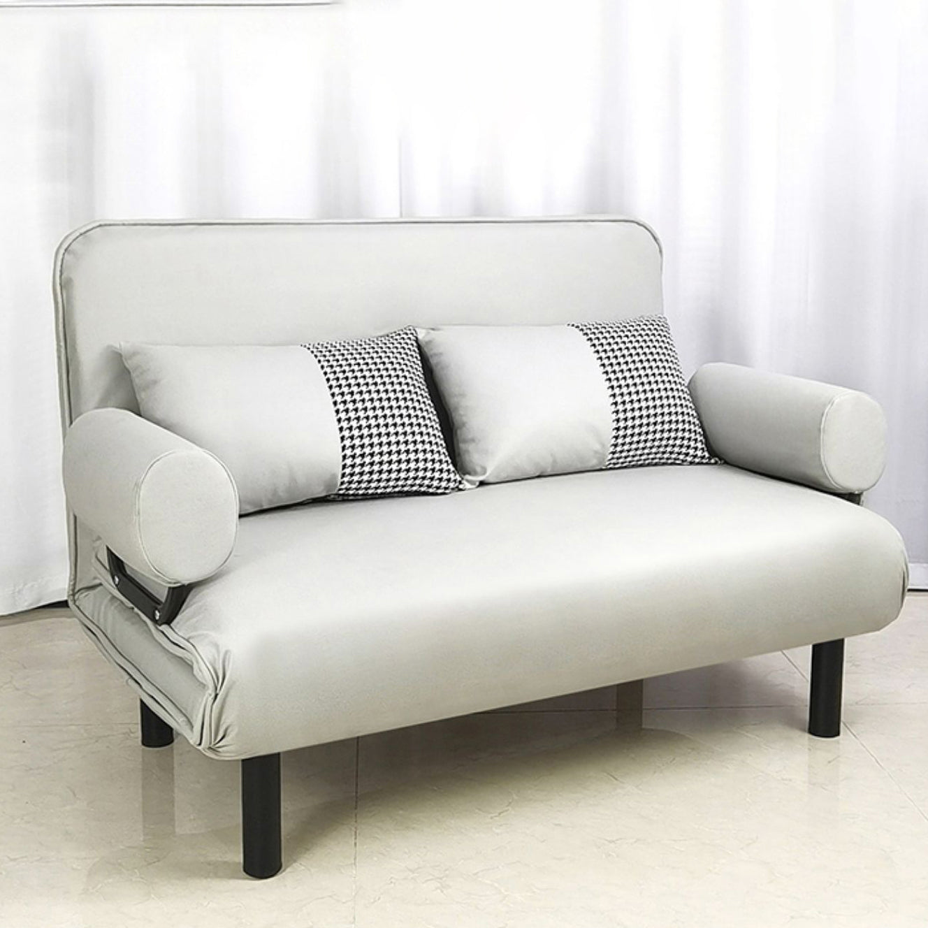 Modern Faux Leather Sofa   28.34" D x 32.28" H Recessed Arm Sofa