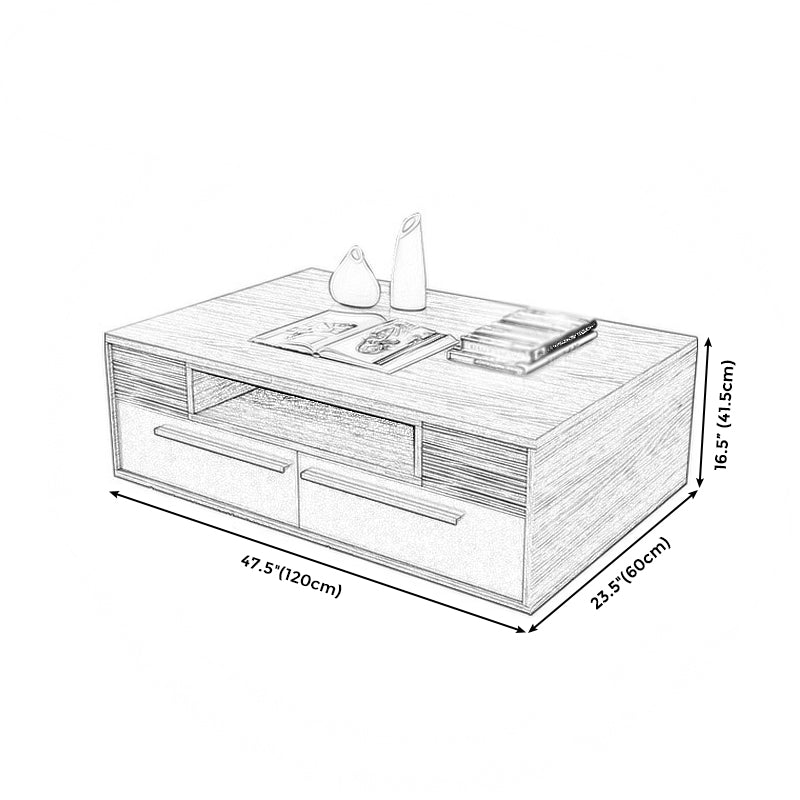 White/Grey Wood Coffee Table Rectangle Cocktail Table with Storage