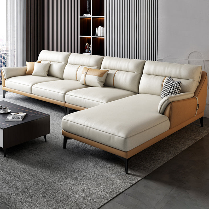 Faux Leather Sofa Stain-Resistant Contemporary Furniture Sectionals in Yellow and Beige