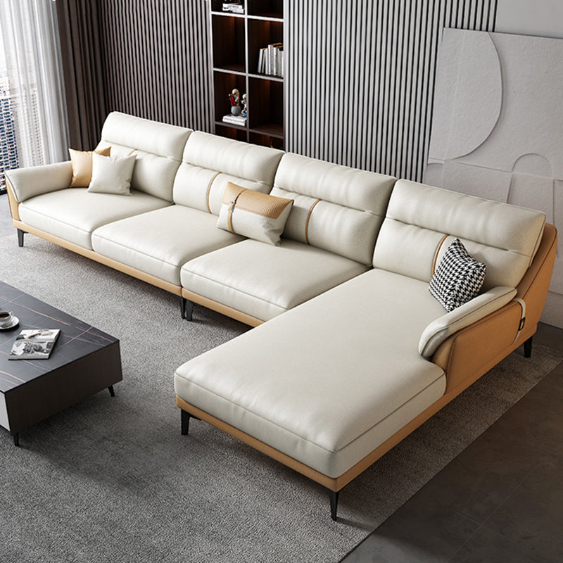 Faux Leather Sofa Stain-Resistant Contemporary Furniture Sectionals in Yellow and Beige