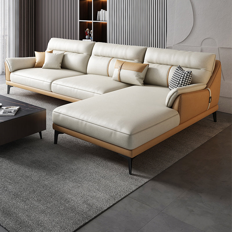 Faux Leather Sofa Stain-Resistant Contemporary Furniture Sectionals in Yellow and Beige