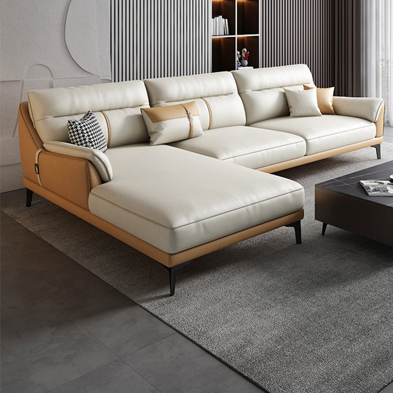 Faux Leather Sofa Stain-Resistant Contemporary Furniture Sectionals in Yellow and Beige