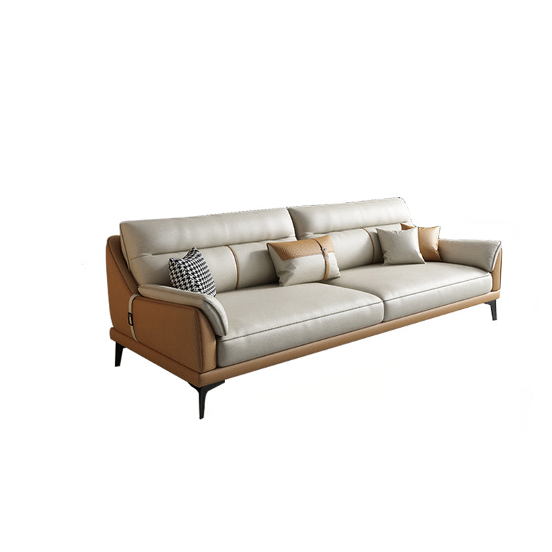 Faux Leather Sofa Stain-Resistant Contemporary Furniture Sectionals in Yellow and Beige