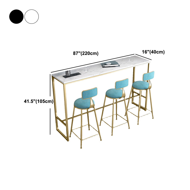 Stone Bar Dining Table Glam Rectangle Bar Table with Trestle Pedestal for Balcony