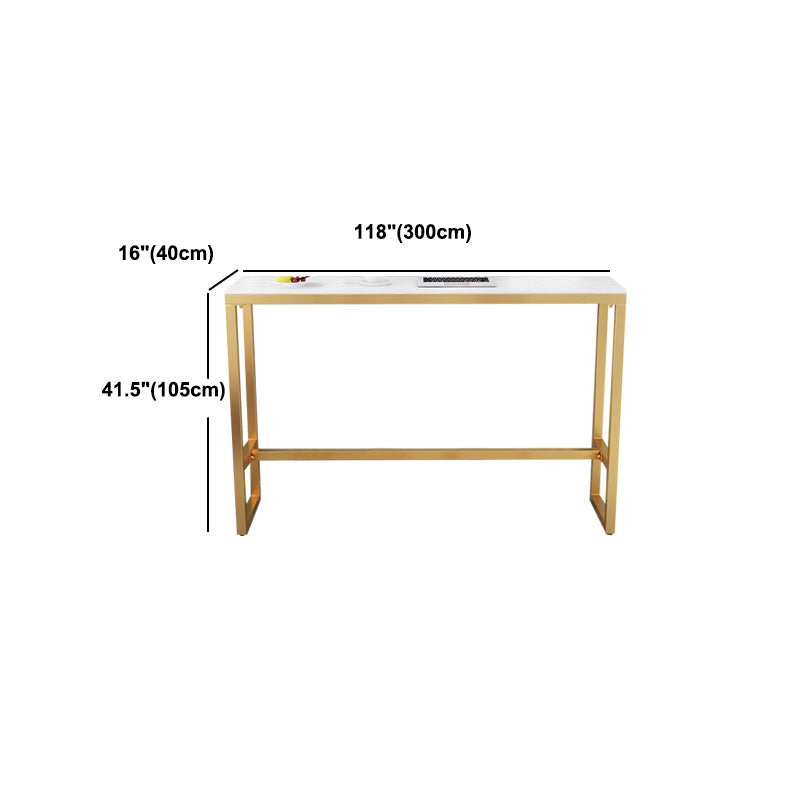 Stone Bar Dining Table Glam Style Rectangle Bar Table with Trestle Base for Living Room