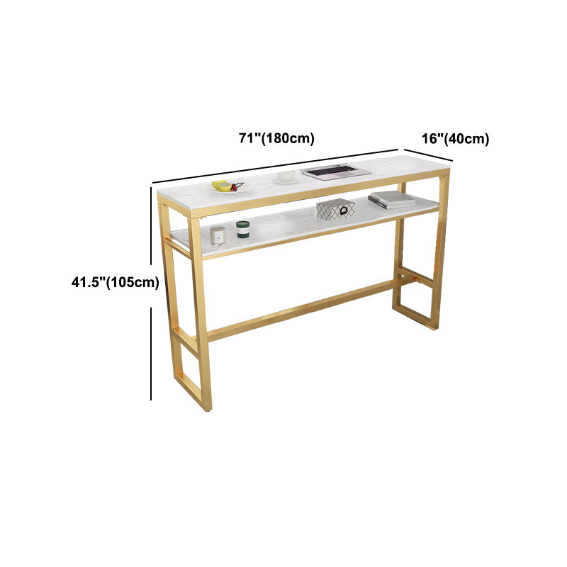 Stone Bar Dining Table Glam Style Rectangle Bar Table with Trestle Base for Living Room