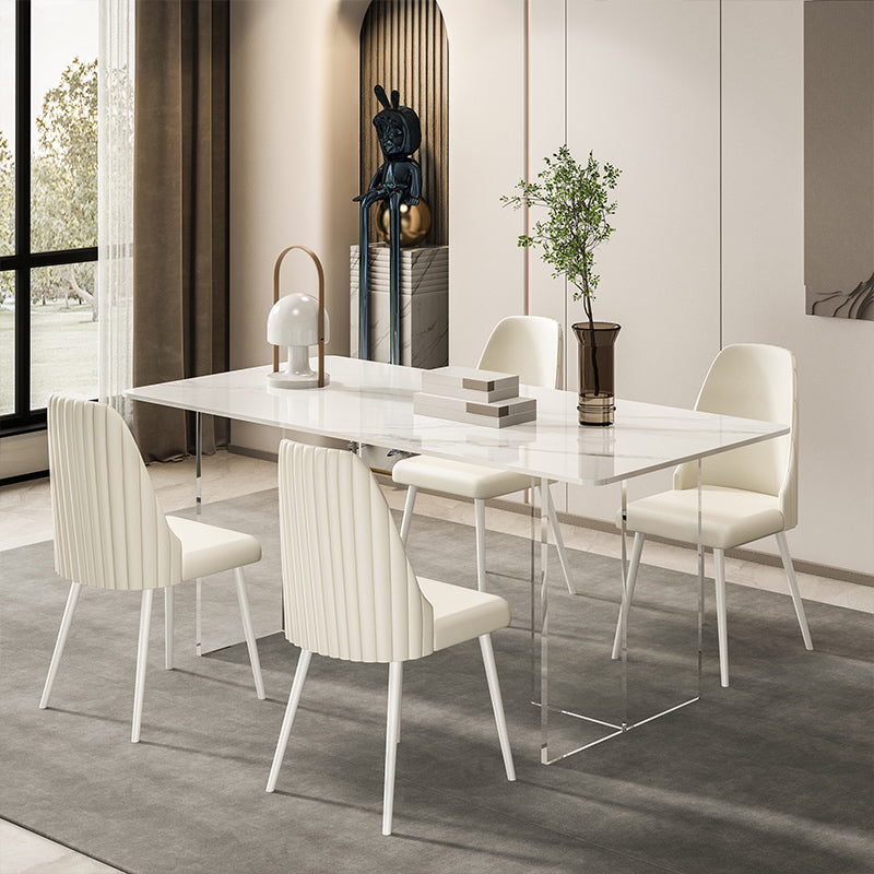 Sintered Stone Dining Table Modern White Dining Table with Acrylic Base