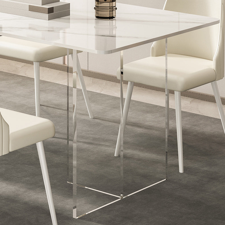 Sintered Stone Dining Table Modern White Dining Table with Acrylic Base