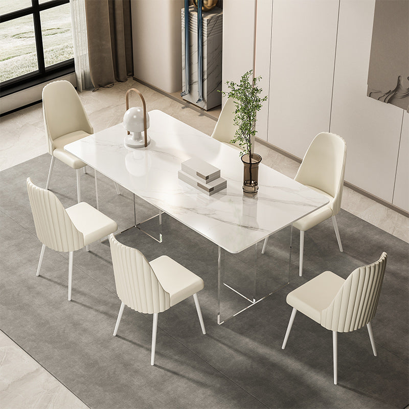 Sintered Stone Dining Table Modern White Dining Table with Acrylic Base