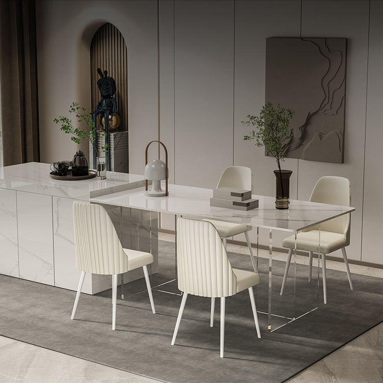 Sintered Stone Dining Table Modern White Dining Table with Acrylic Base