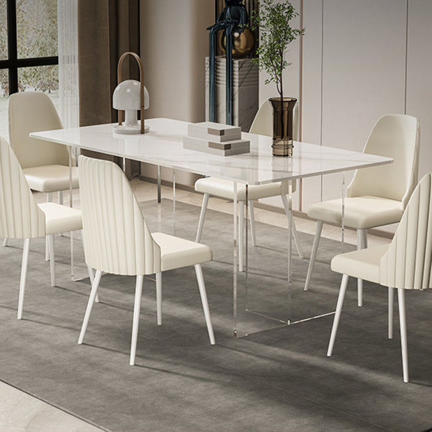 Sintered Stone Dining Table Modern White Dining Table with Acrylic Base