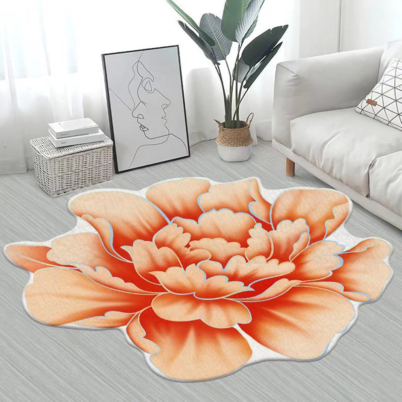 Yellow Flower Carpet Polyester Casual Carpet Washable Rug for Living Room