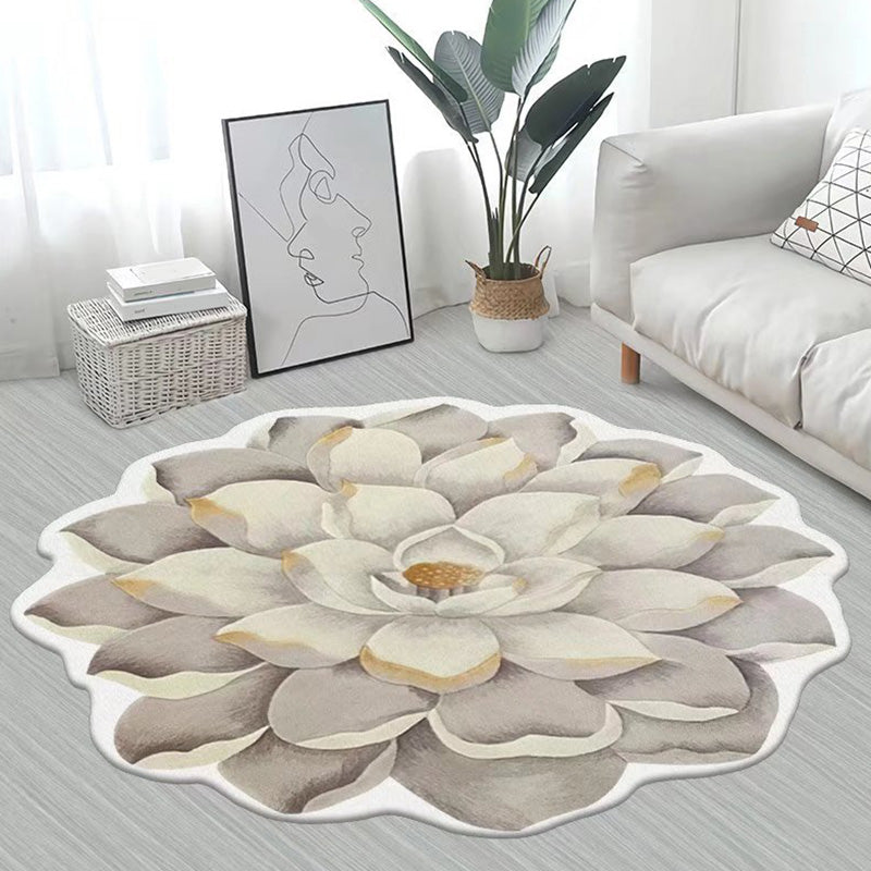 Yellow Flower Carpet Polyester Casual Carpet Washable Rug for Living Room