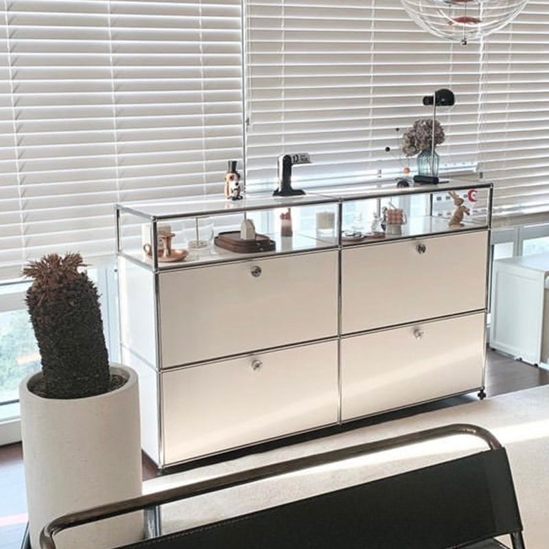 Stainless Steel Sideboard Modern Style Dining Sideboard with Locking Cabinet