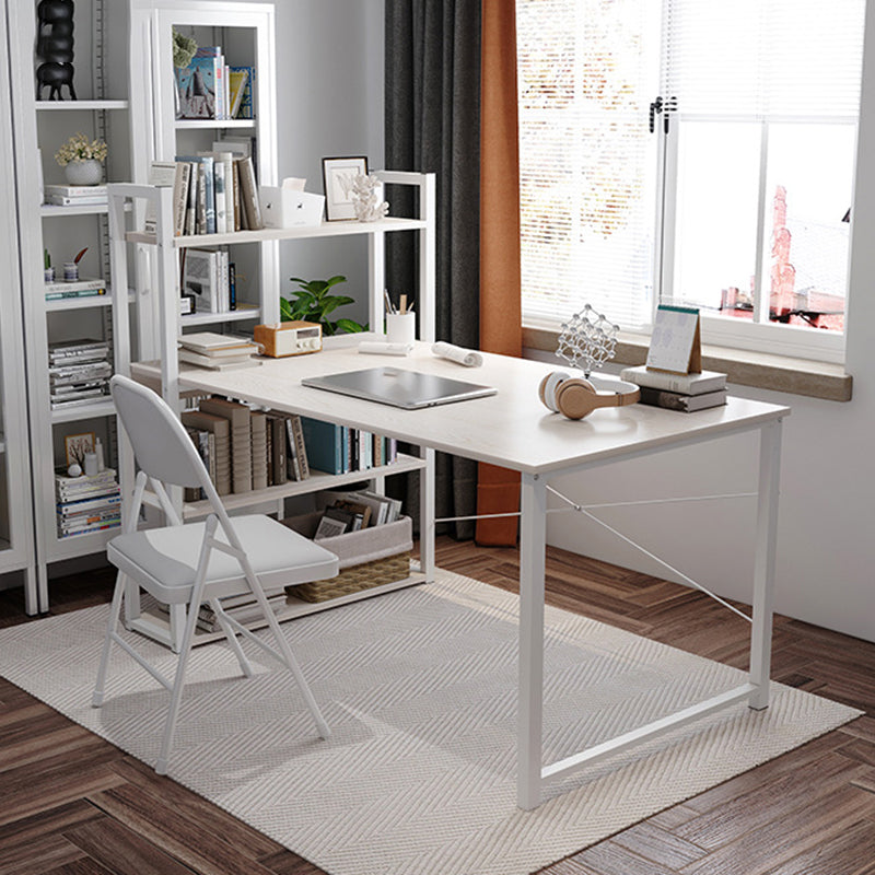 Contemporary Engineered Wood Office Desk H-Shape Base Writing Desk with Shelf for Home