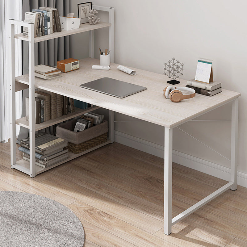 Contemporary Engineered Wood Office Desk H-Shape Base Writing Desk with Shelf for Home