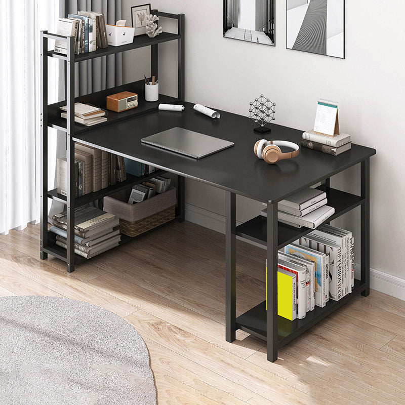 Contemporary Engineered Wood Office Desk H-Shape Base Writing Desk with Shelf for Home