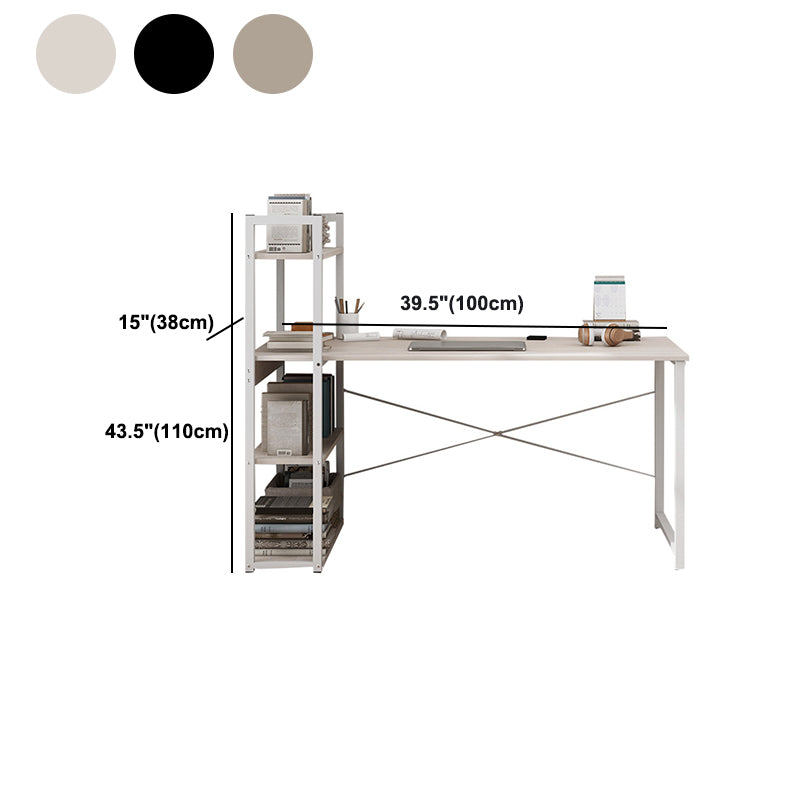 Contemporary Engineered Wood Office Desk H-Shape Base Writing Desk with Shelf for Home