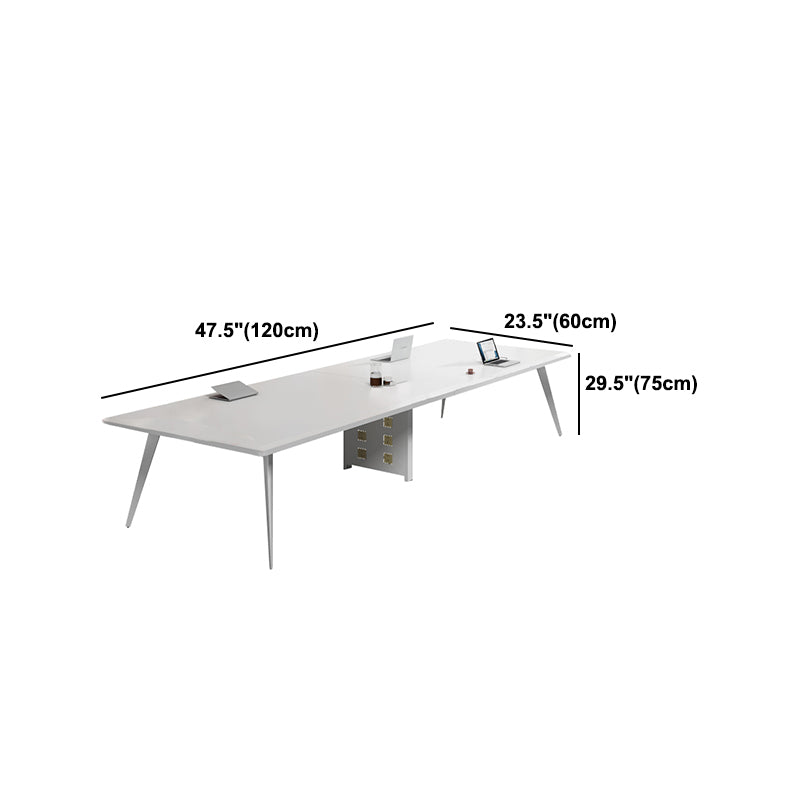 White Manufactured Wood Rectangular Desk Modern Cable Management Office Desk